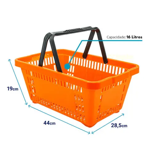 Kit 20 cestas de compras plástica 16l laranja