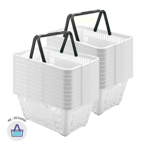 Kit 20 cestas de compras plástica 16l branca