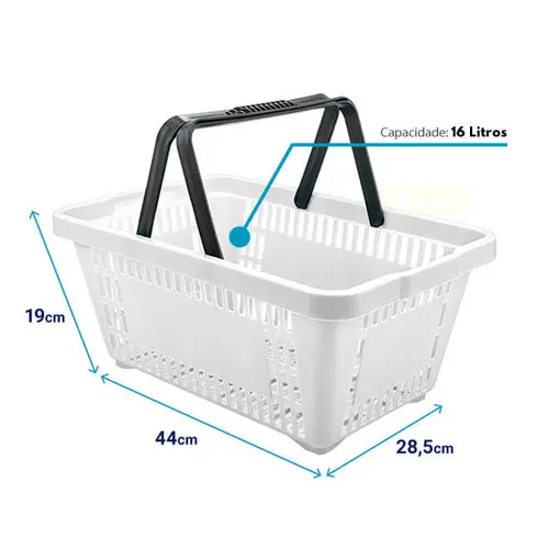 Kit 20 cestas de compras plástica 16l branca