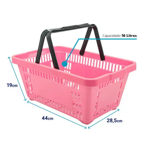 Kit 20 cestas de compras plástica 16l rosa