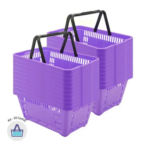 Kit 20 cestas de compras plástica 16l lilás
