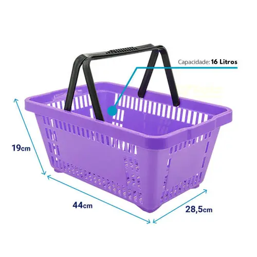 Kit 20 cestas de compras plástica 16l lilás