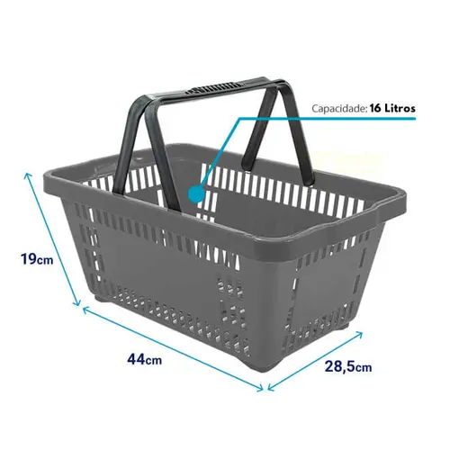 Kit 20 cestas de compras plástica 16l cinza