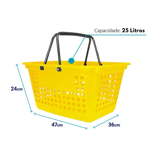 Kit 5 cestas de compras grande 25l amarela