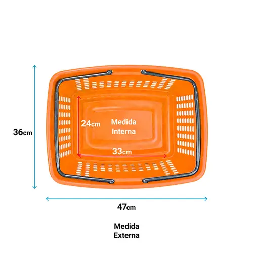 Kit 5 cestas de compras grande 25l laranja