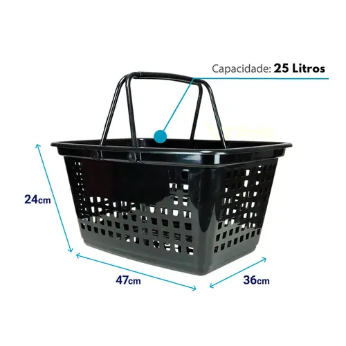 Kit 5 cestas de compras grande 25l preta