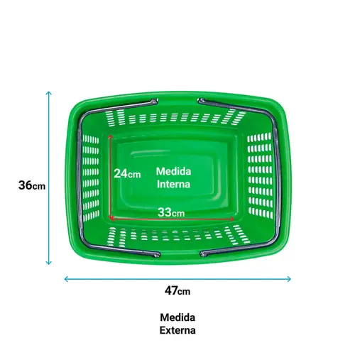 Kit 5 cestas de compras grande 25l verde