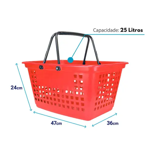 Kit 5 cestas de compras grande 25l vermelha