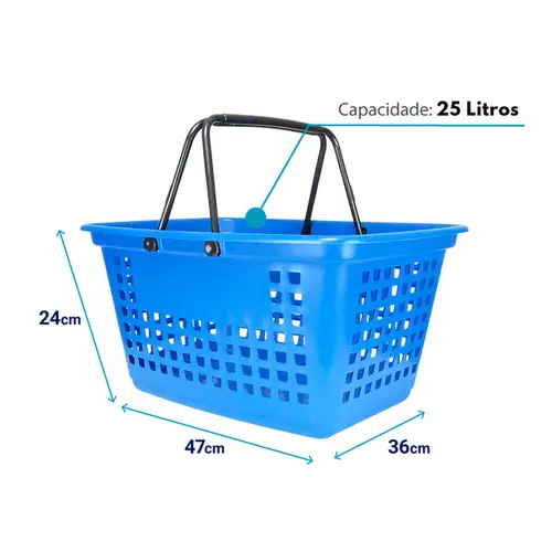 Kit 10 cestas de compras grande 25l azul
