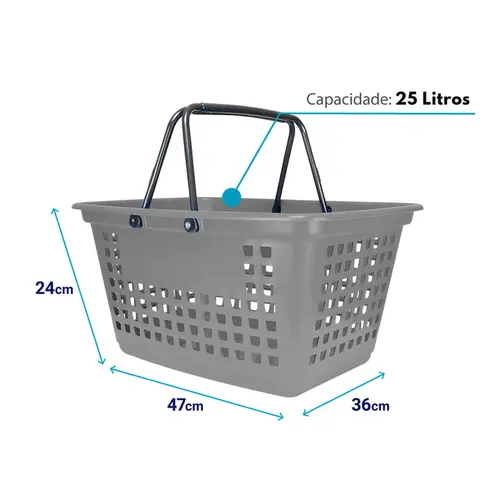 Kit 10 cestas de compras grande 25l cinza