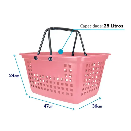 Kit 10 cestas de compras grande 25l rosa