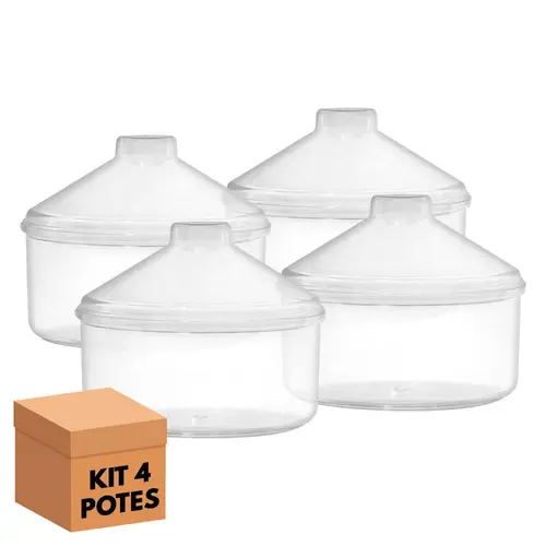 Kit 4 potes transparente redondo 2,5l com tampa cônica p/ granel cereais alimentos