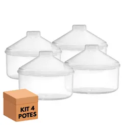 Kit 4 potes transparente redondo 2,5l com tampa cônica p/ granel cereais alimentos