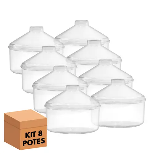 Kit 8 potes transparente redondo 2,5l com tampa cônica p/ granel cereais alimentos