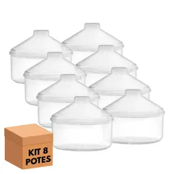 Kit 8 potes transparente redondo 2,5l com tampa cônica p/ granel cereais alimentos