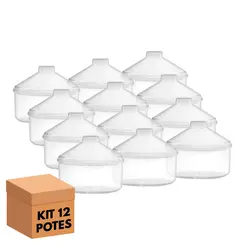 Kit 12 potes transparente redondo 2,5l com tampa cônica p/ granel cereais alimentos