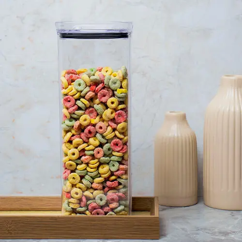 Pote hermético transparente quadrado 2,2l para granel cereais alimentos