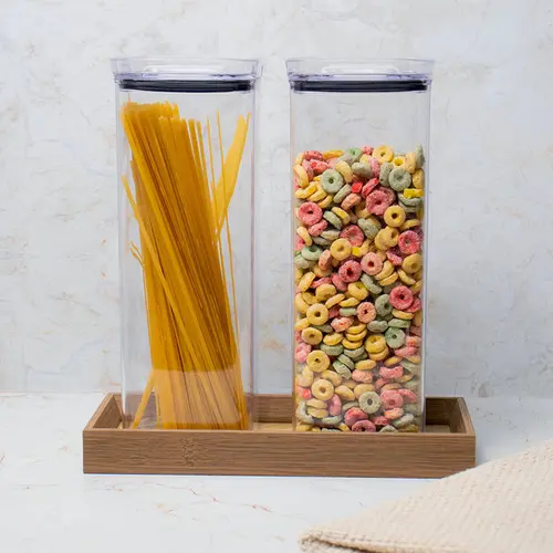 Pote hermético transparente quadrado 2,2l para granel cereais alimentos