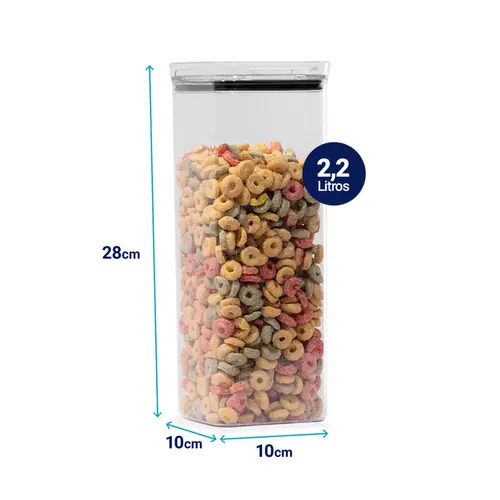 Pote hermético transparente quadrado 2,2l para granel cereais alimentos