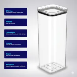 Pote hermético transparente quadrado 2,2l para granel cereais alimentos