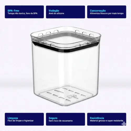 Pote hermético transparente quadrado 1l para granel cereais alimentos