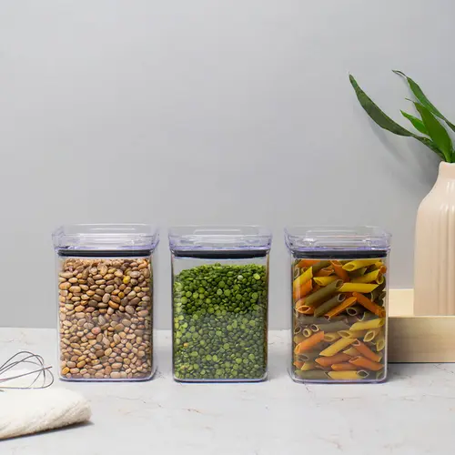 Pote hermético transparente quadrado 1l para granel cereais alimentos