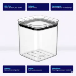 Pote hermético transparente quadrado 1l para granel cereais alimentos