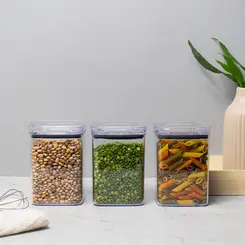 Pote hermético transparente quadrado 1l para granel cereais alimentos