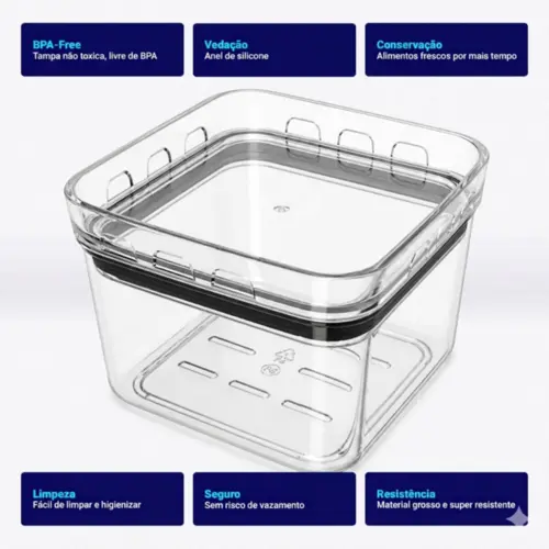 Pote hermético transparente quadrado 500ml para granel cereais alimentos