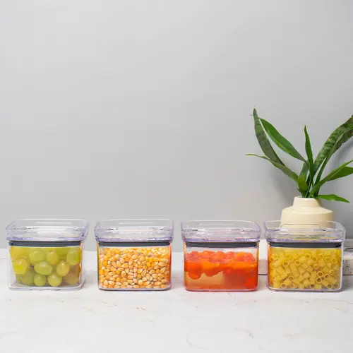 Pote hermético transparente quadrado 500ml para granel cereais alimentos