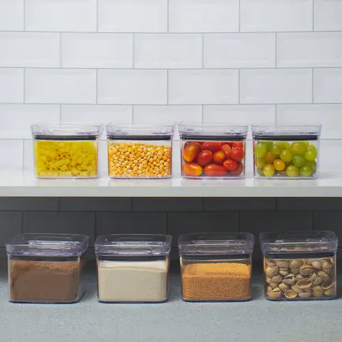 Pote hermético transparente quadrado 500ml para granel cereais alimentos