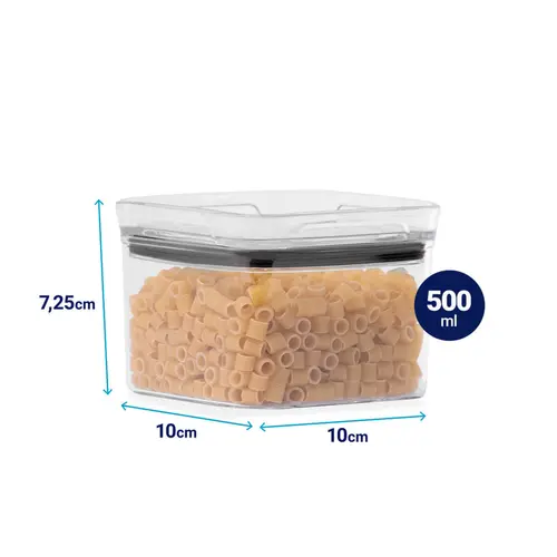 Pote hermético transparente quadrado 500ml para granel cereais alimentos