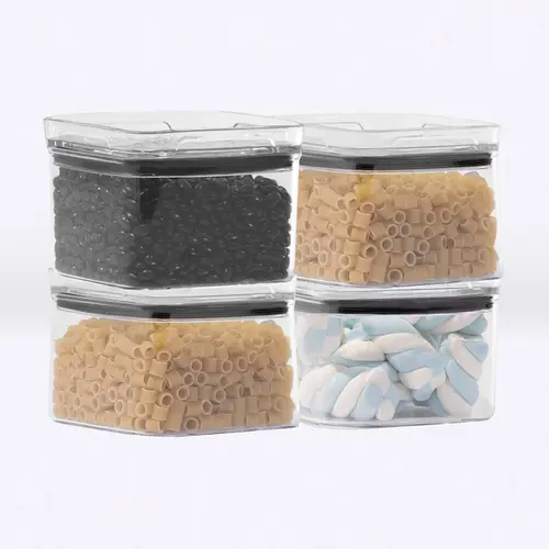 Kit 4 potes hermético transparente quadrado 500ml para granel cereais alimentos