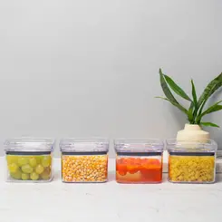 Kit 4 potes hermético transparente quadrado 500ml para granel cereais alimentos