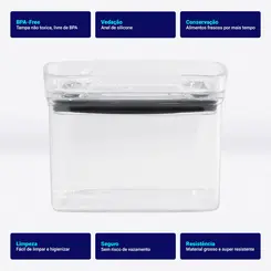 Kit 4 potes hermético transparente quadrado 500ml para granel cereais alimentos