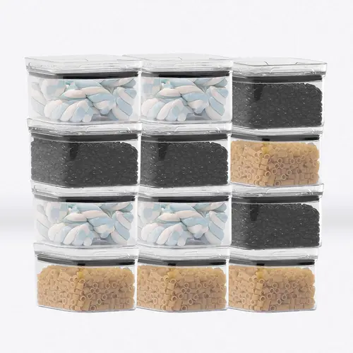Kit 8 potes hermético transparente quadrado 500ml para granel cereais alimentos