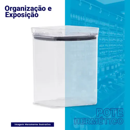 Kit 3 potes hermético transparente quadrado 1l para granel cereais alimentos