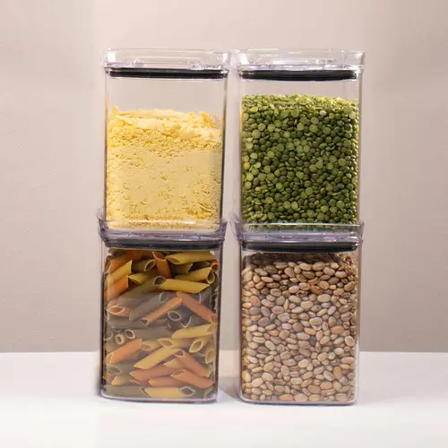 Kit 4 potes hermético transparente quadrado 1l para granel cereais alimentos