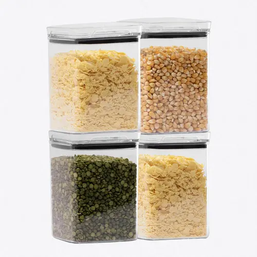 Kit 4 potes hermético transparente quadrado 1l para granel cereais alimentos