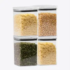 Kit 4 potes hermético transparente quadrado 1l para granel cereais alimentos