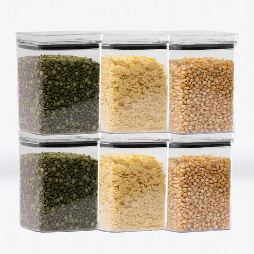 Kit 6 potes hermético transparente quadrado 1l para granel cereais alimentos