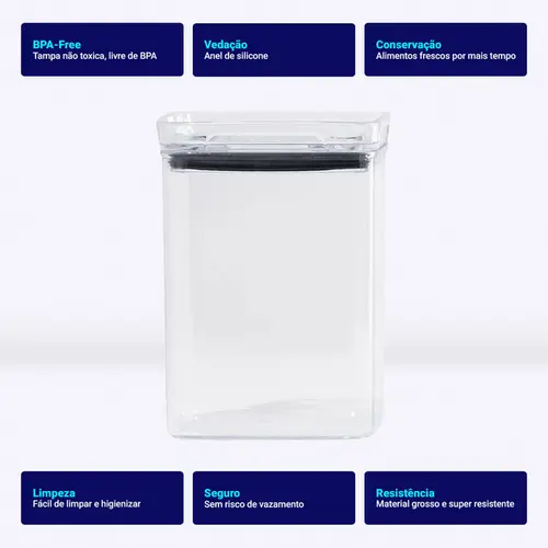 Kit 6 potes hermético transparente quadrado 1l para granel cereais alimentos