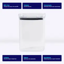 Kit 6 potes hermético transparente quadrado 1l para granel cereais alimentos