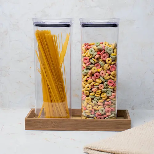 Kit 2 potes hermético transparente quadrado 2,2l para granel cereais alimentos