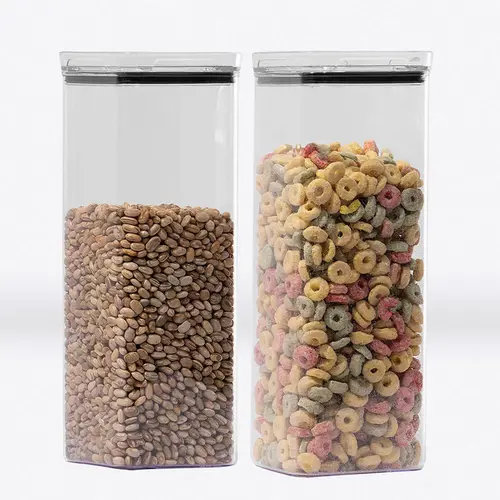 Kit 2 potes hermético transparente quadrado 2,2l para granel cereais alimentos
