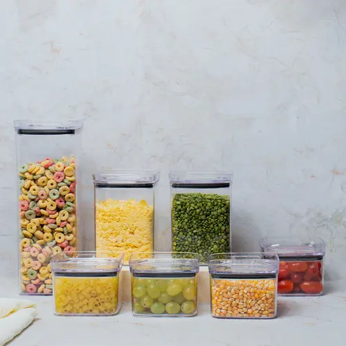 Kit 7 potes hermético transparente quadrado para porta mantimento cozinha