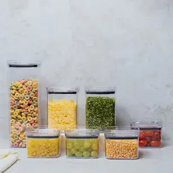 Kit 7 potes hermético transparente quadrado para porta mantimento cozinha