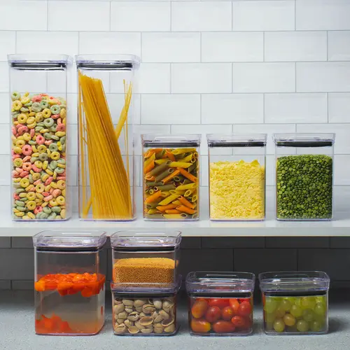 Kit 10 potes hermético transparente quadrado para porta mantimento cozinha
