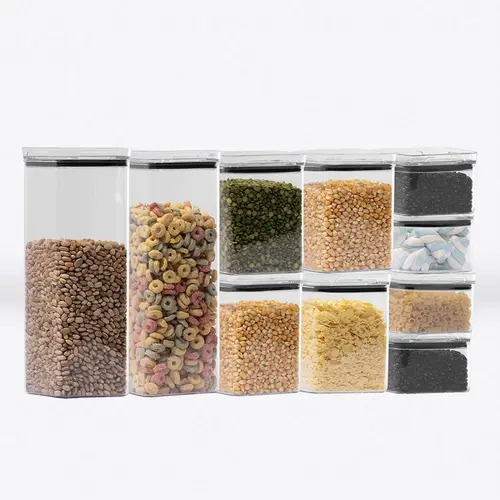 Kit 10 potes hermético transparente quadrado para porta mantimento cozinha