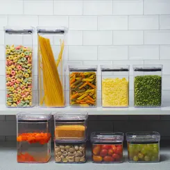 Kit 10 potes hermético transparente quadrado para porta mantimento cozinha